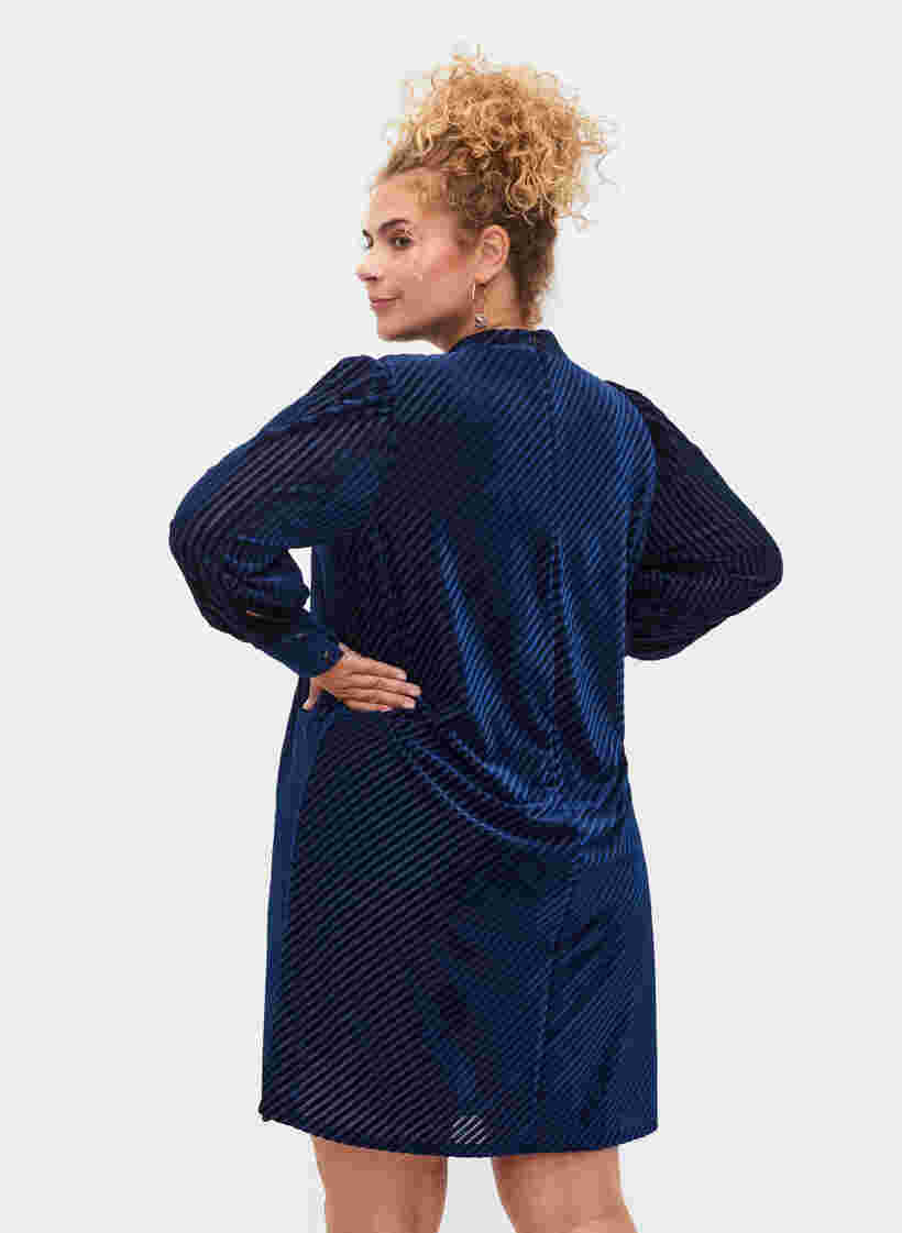Textured dress in velour, Evening Blue, Model image number 1