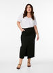 FLASH - Midi denim skirt with a front slit, Black, Model image number 0