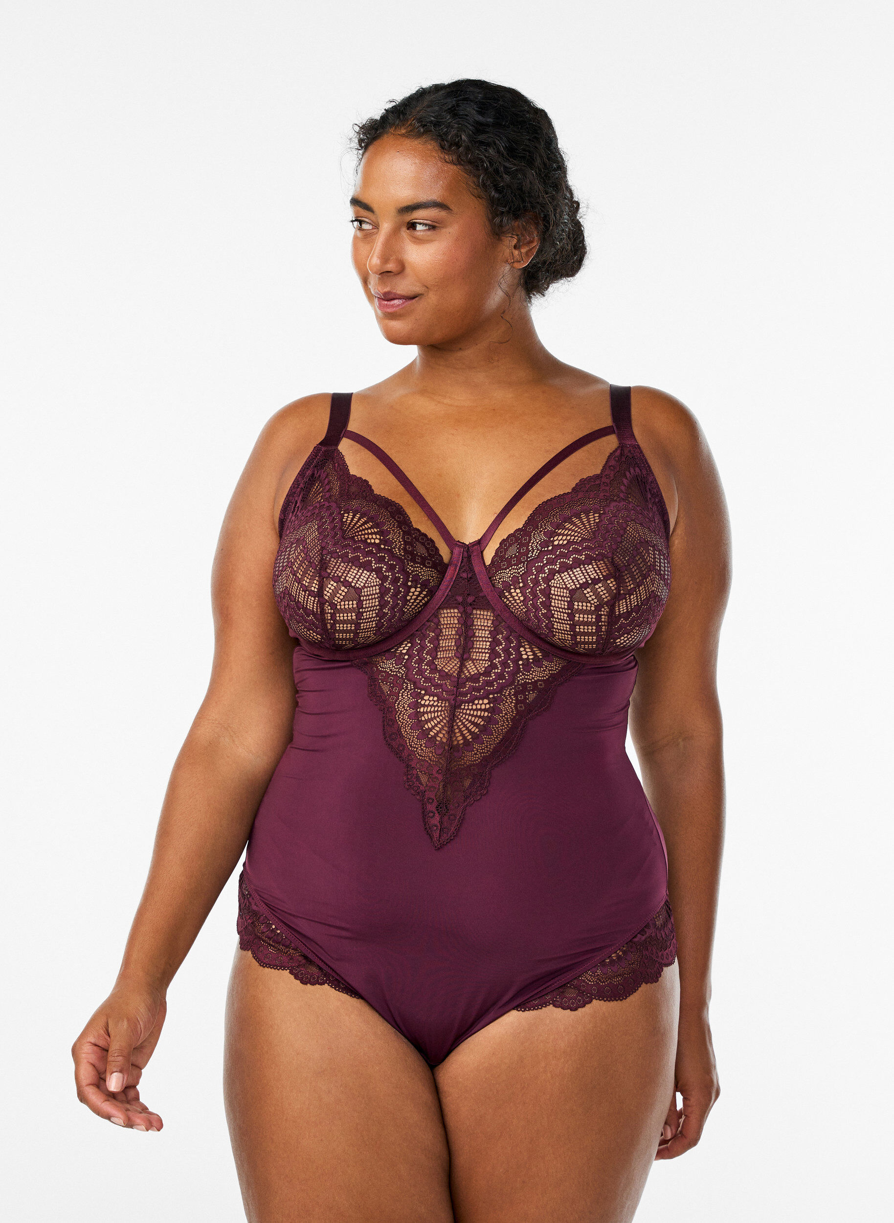 Underwired lace body with strap detail, Red, Model