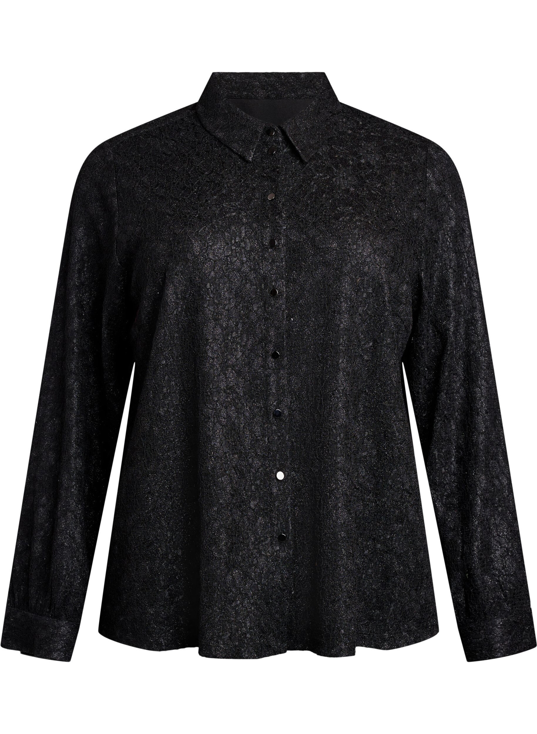 Shirt with lace texture and glitter thread
