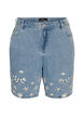 Denim shorts with broderie anglaise and high waist, Light Blue, Packshot image number 0
