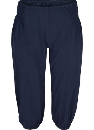 Loose 3/4-length trousers with smock detail, Night Sky, Packshot image number 0