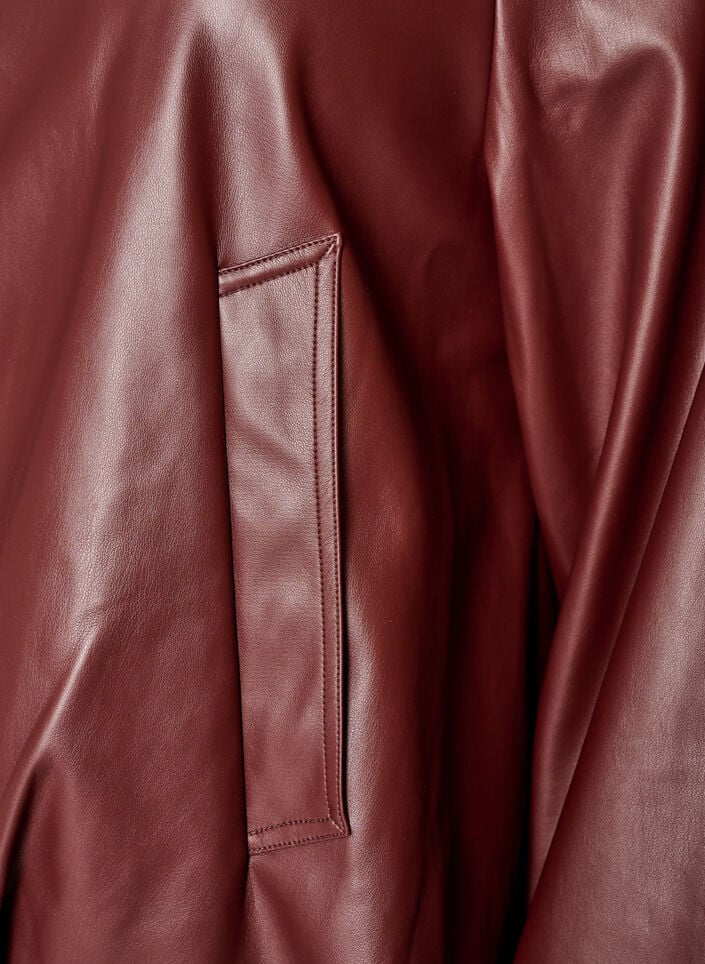 Faux leather bomber jacket with a drawstring hem, Brown, Packshot