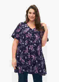 FLASH - Tunic with v neck and print, Navy Rose Flower, Model