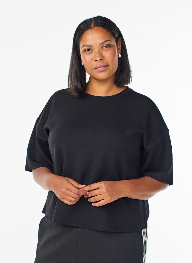 Short loose-fit t-shirt in a modal blend, Black, Model image number 0