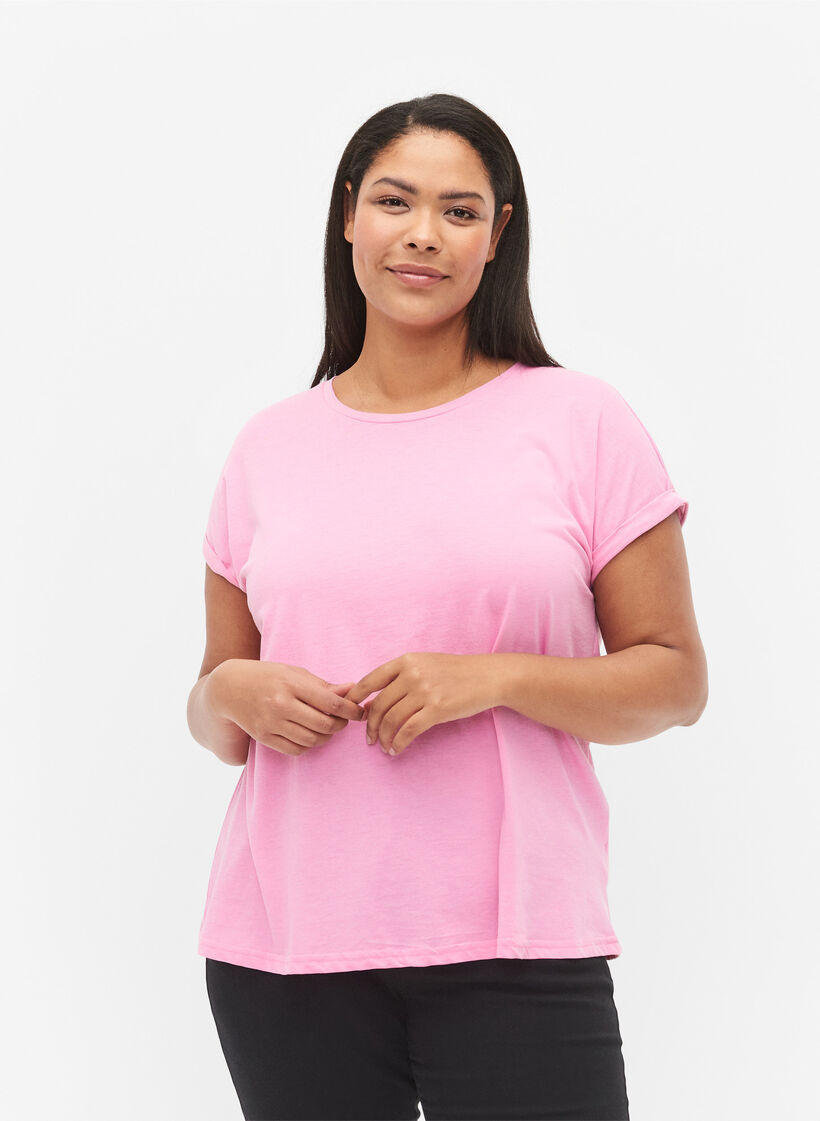 Short sleeved cotton blend t-shirt, Pink, Model image number 0