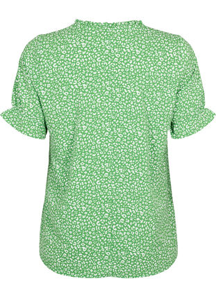Short-sleeved blouse with print (GRS), Green Ditsy, Packshot image number 1