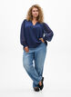 Blouse with sheer sleeves and smocking, Blue, Model image number 1