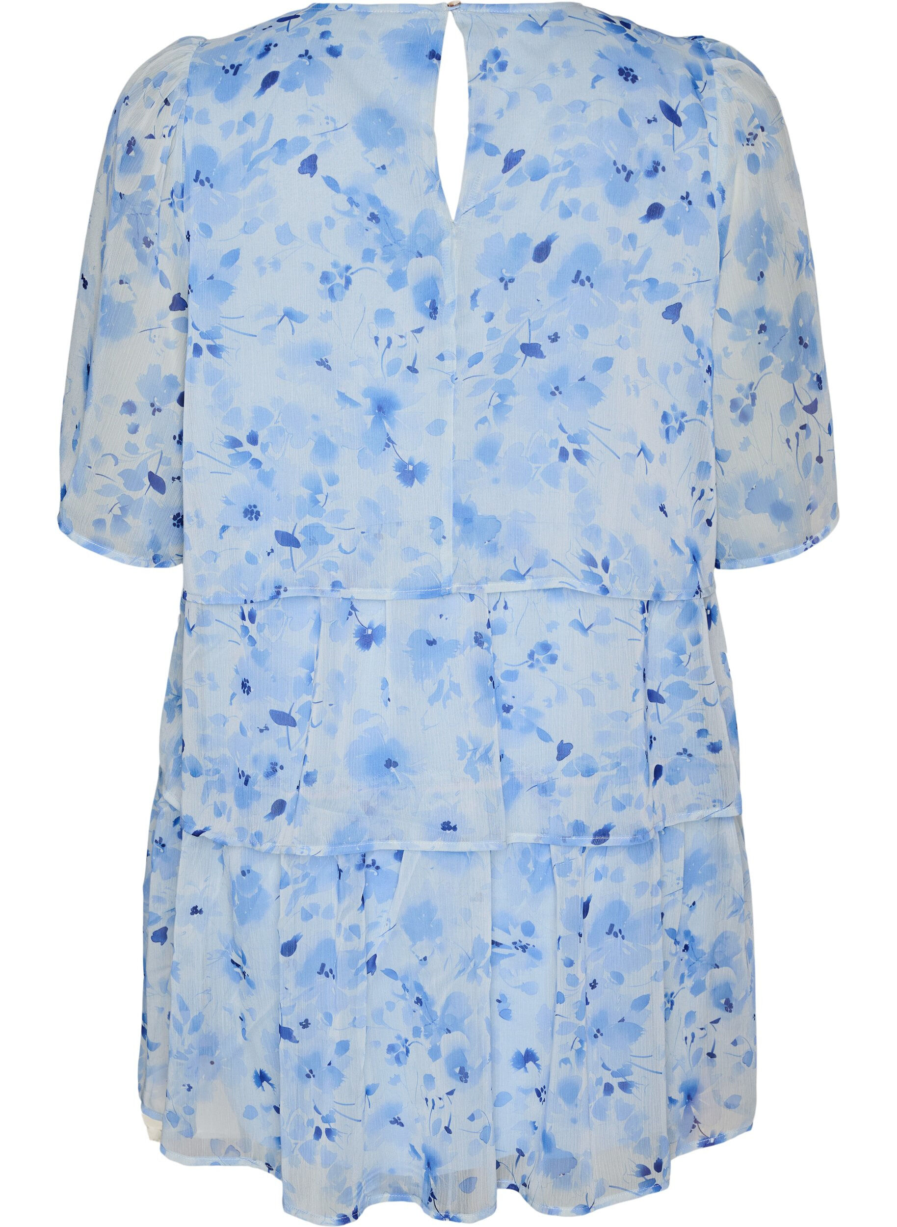 Zizzifashion Short chiffon-look dress with floral print and ruffle layers, Blue, Packshot image number 1