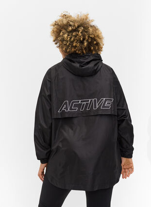 Sports jacket with hood and print details, Black, Model image number 1