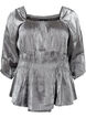Silver-colored blouse with 3/4 sleeves and smock, Dark Silver, Packshot image number 0