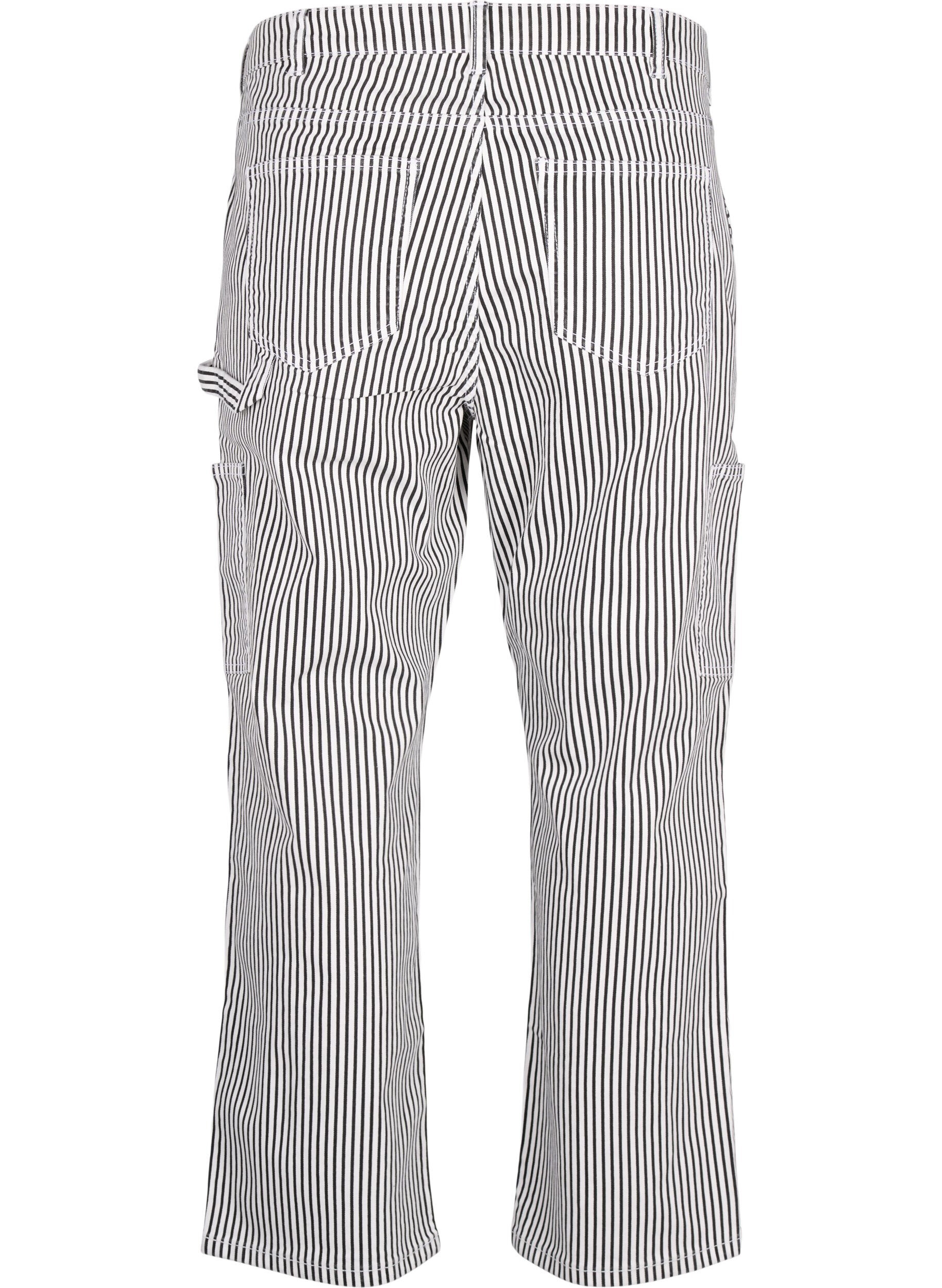Zizzifashion Striped cargo jeans with a straight fit, Black White Stripe, Packshot image number 1