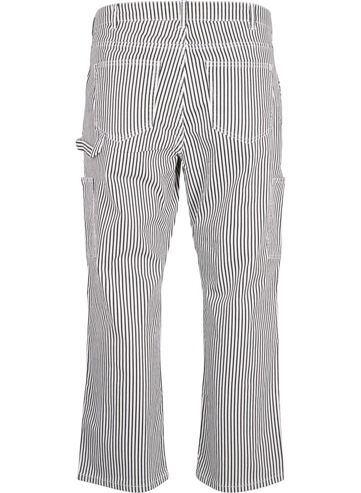 Striped cargo jeans with a straight fit, Black White Stripe, Packshot image number 1