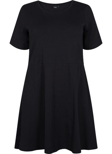 Solid cotton dress with short sleeves, Black, Packshot image number 0