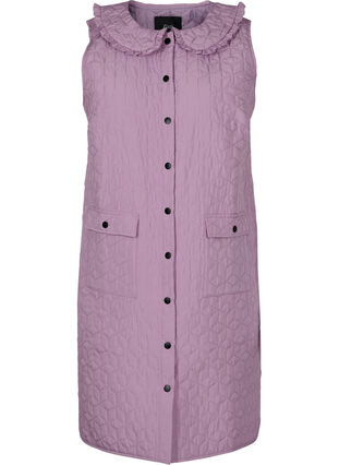 Long quilted vest with collar and frills, Lavender Mist, Packshot image number 0
