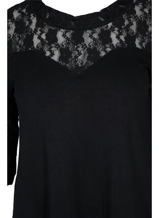 Viscose blouse with lace and 3/4 sleeves, Black, Packshot image number 2