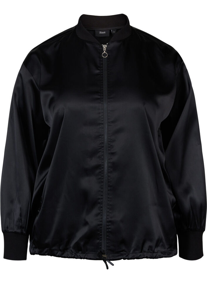 Bomber jacket with zipper and laces, Black, Packshot image number 0