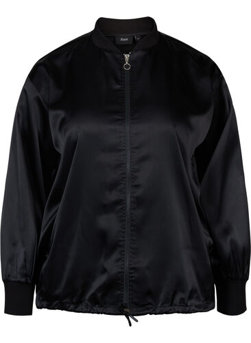 Bomber jacket with zipper and strings, Black, Packshot image number 0