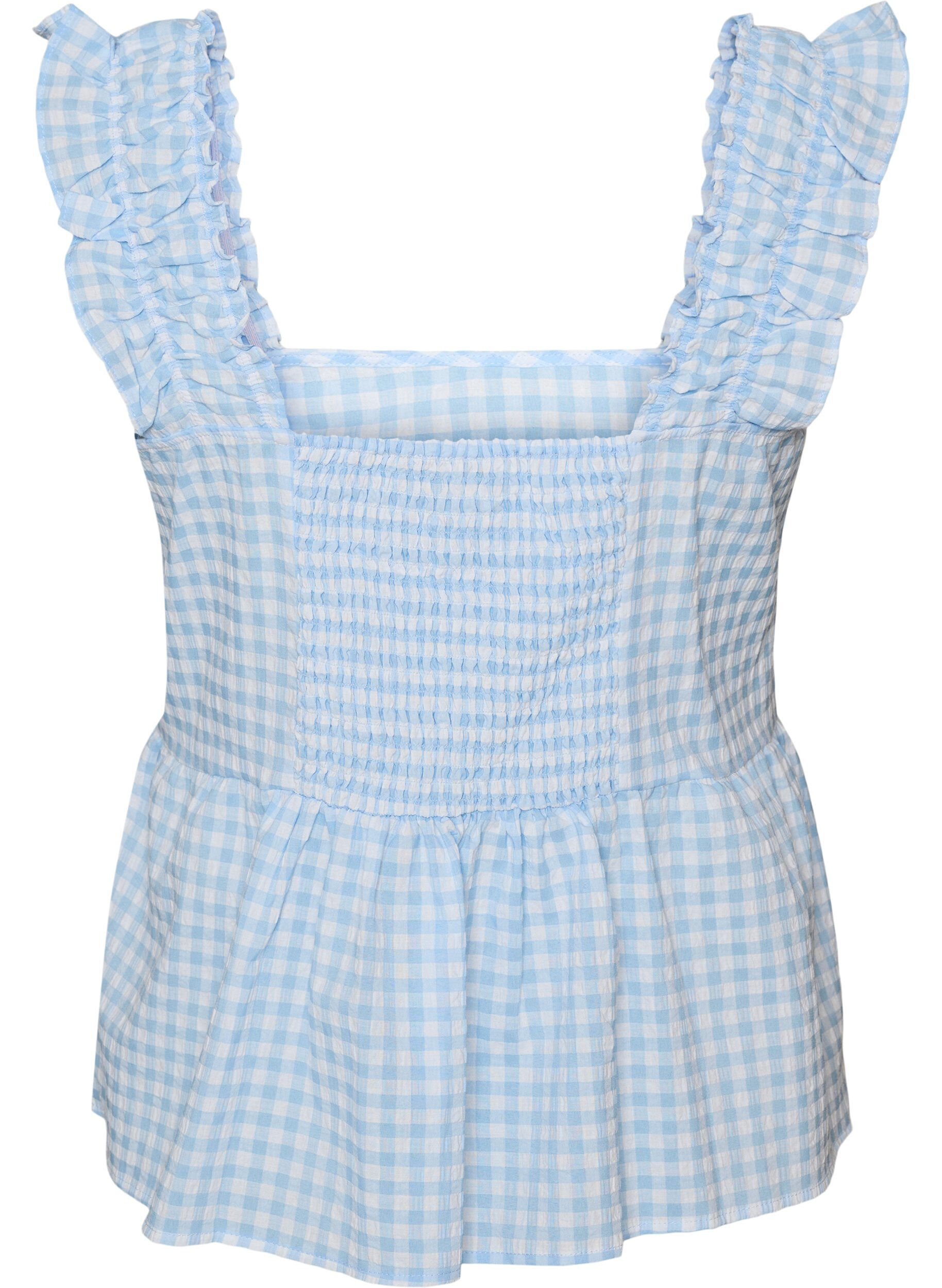 ZizzifashionTop with checks and ruffle details, Light Blue, Packshot image number 1