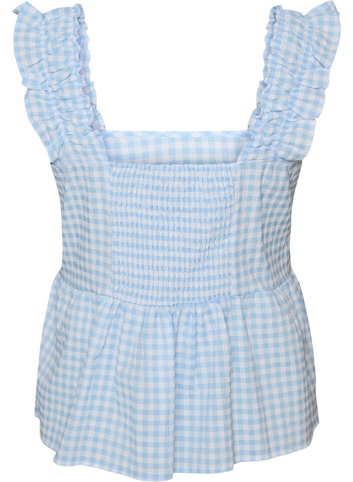 Top with checks and ruffle details, Light Blue, Packshot image number 1