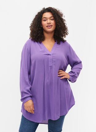 Viscose tunic with v-neckline, Deep Lavender, Model image number 0