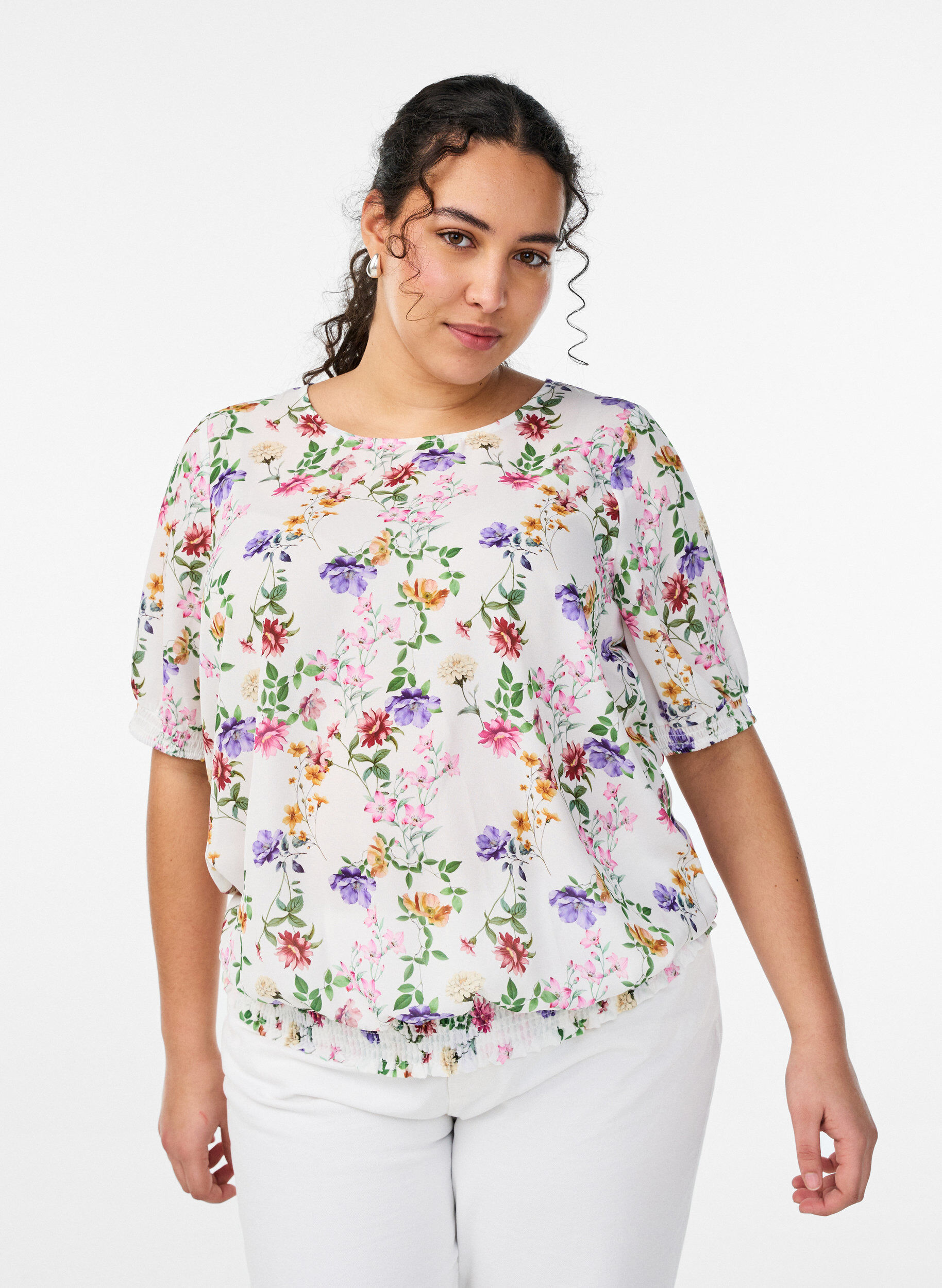 Zizzifashion Floral blouse with smock, Rose, Model image number 0