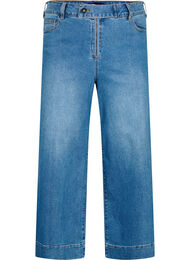 Cropped jeans with flare, Blue denim, Packshot