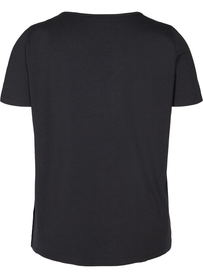 Short sleeve t-shirt with v-neckline, Black, Packshot image number 1