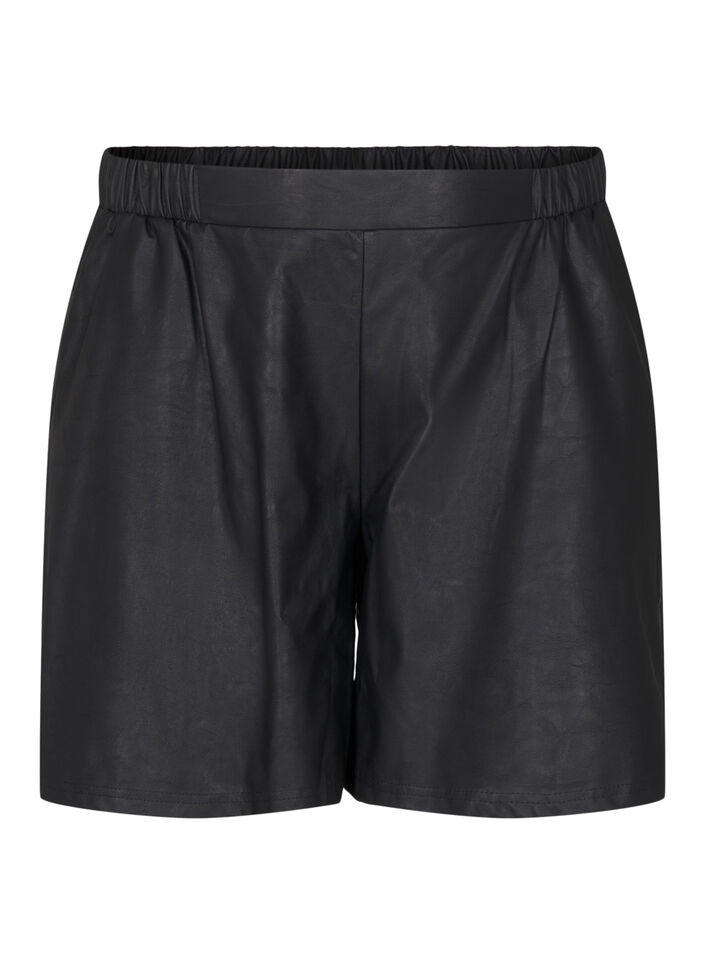 Loose faux leather shorts, Black, Packshot image number 0