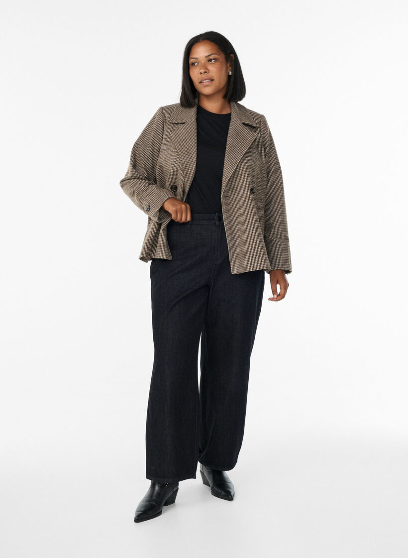 Short double-breasted blazer, Brown, Model image number 1