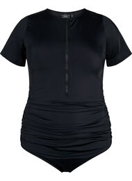 Swimsuit with zipper and short sleeves, Black, Packshot