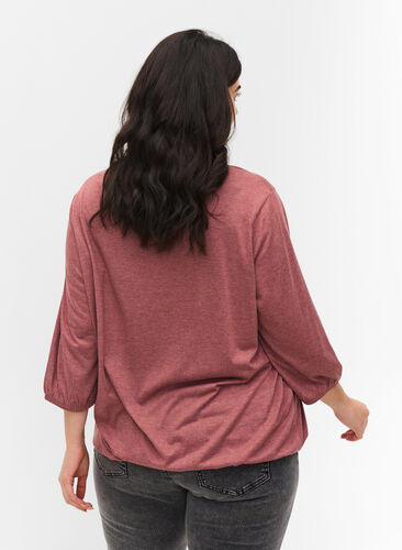 Plain blouse with 3/4 sleeves, Mahogany Mel, Model image number 1