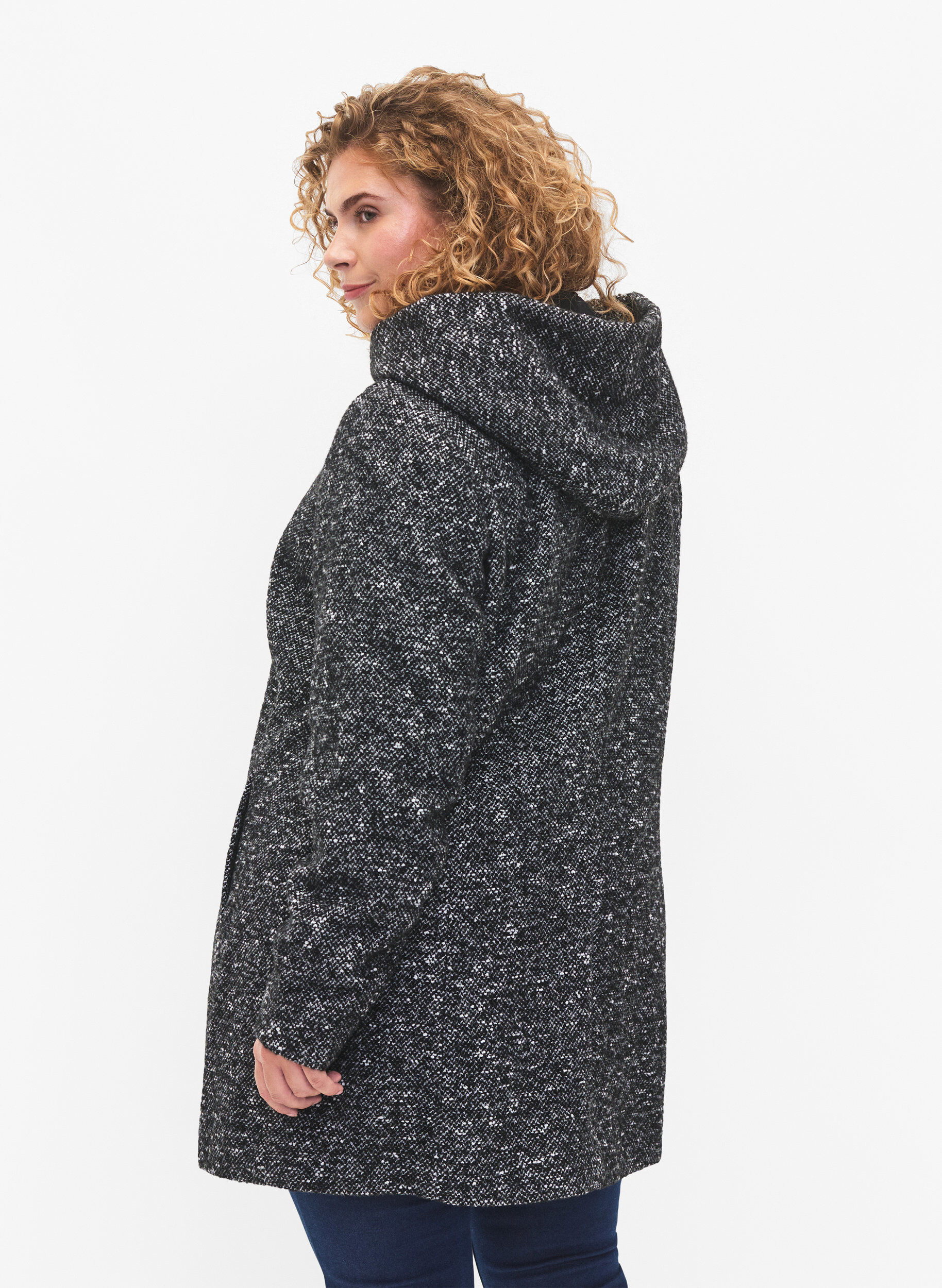Zizzifashion Boucl&eacute; coat with wool, Black Mel., Model image number 1