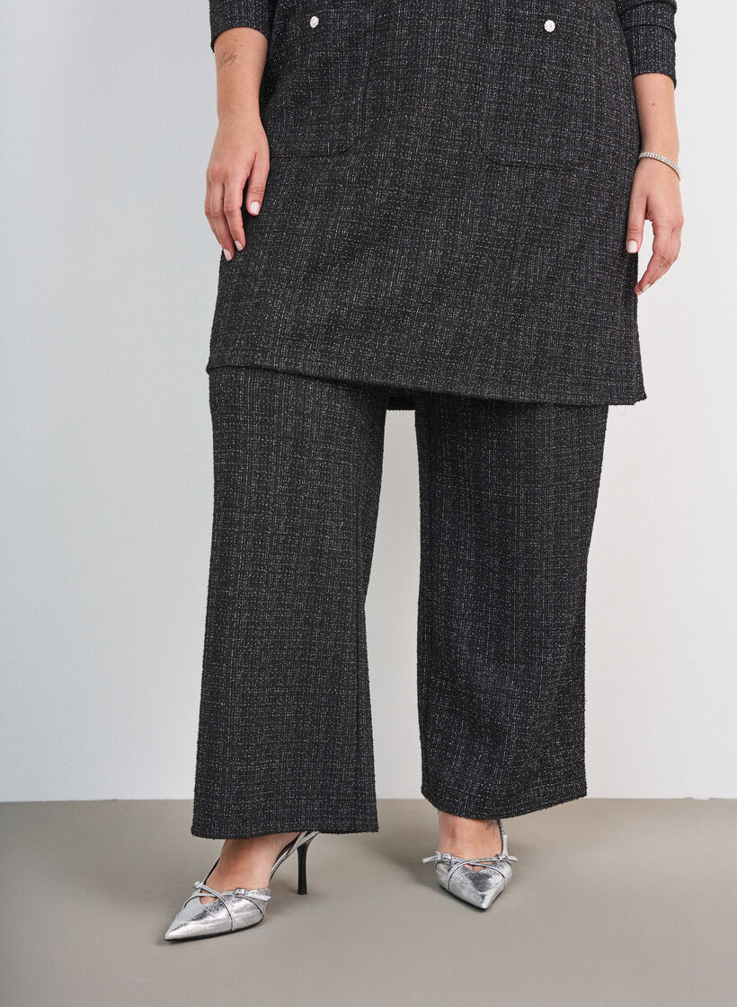 Straight-leg boucl&eacute; trousers, Black, Model image number 2
