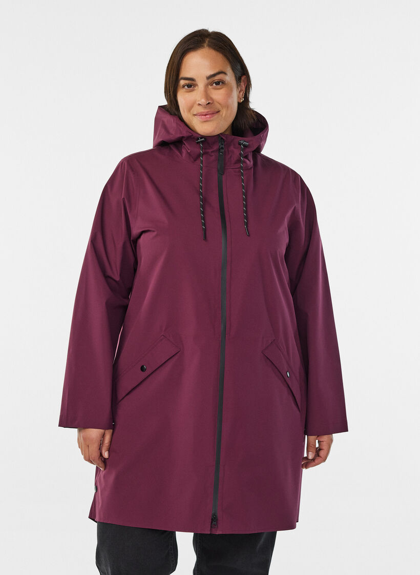 Rain jacket with pockets and a hood, Dark Bordeaux, Model image number 0