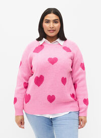 Pullover with hearts, B. Pink/Raspberry R., Model