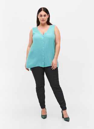 Viscose top with buttons, Aqua Sea, Model image number 2