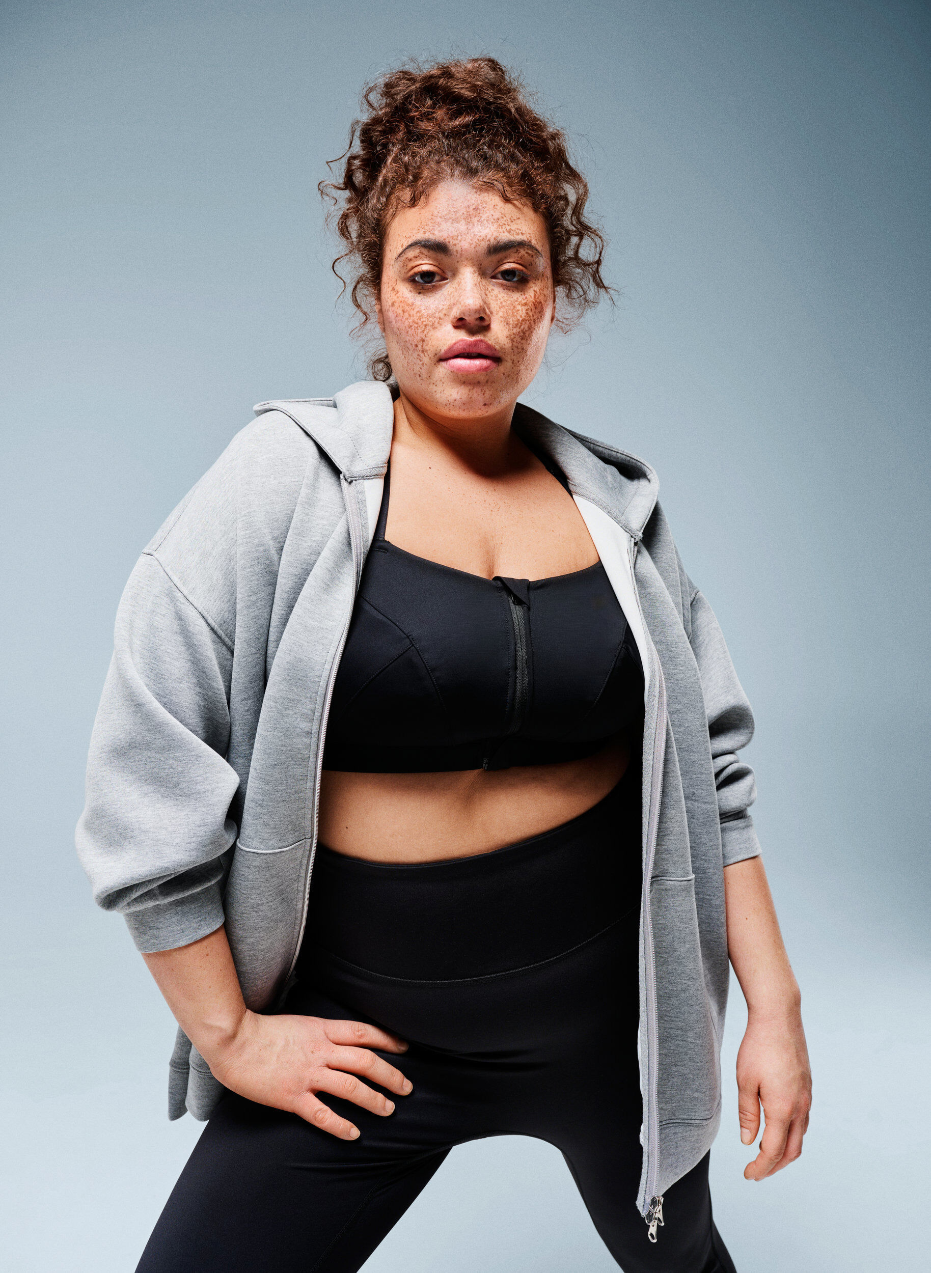 Zizzifashion Scuba hoodie with zip and pockets, Grey, Image image number 0