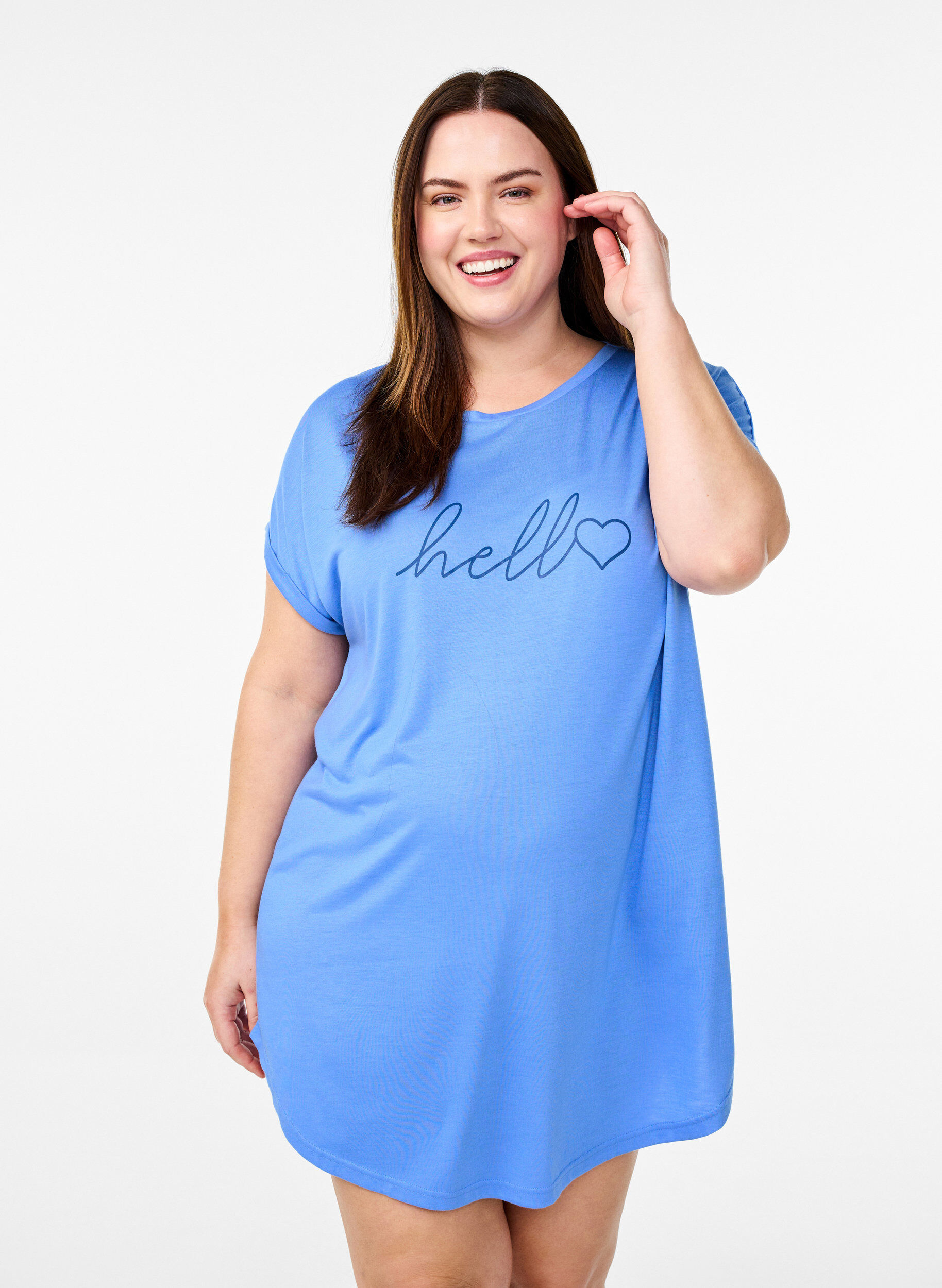 Short sleeve nightgown with text print, , Model