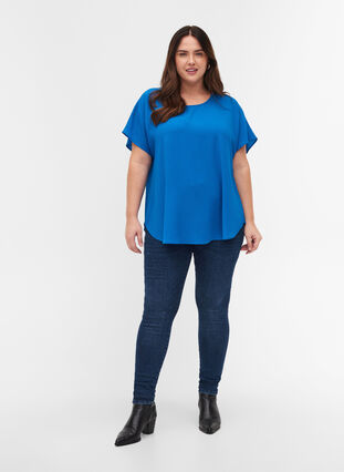 Blouse with short sleeves and a round neckline, Princess Blue, Model image number 2
