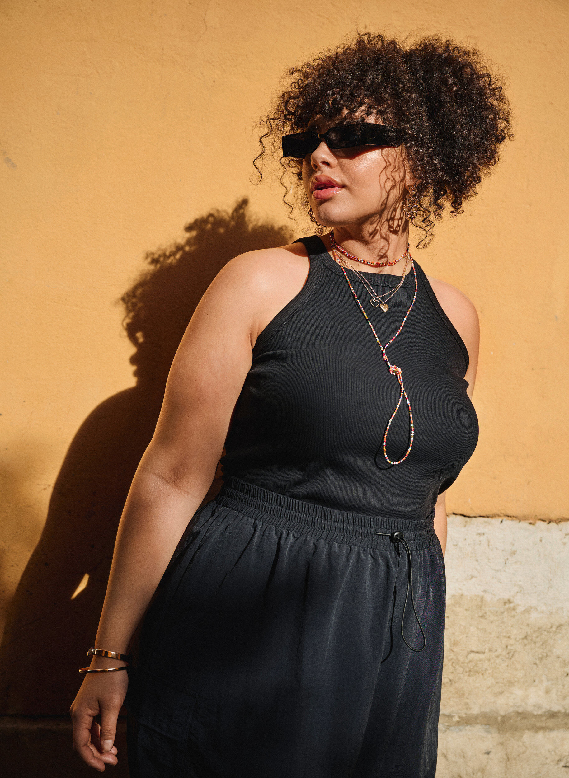 Zizzifashion Ribbed cotton tank top, Black, Image image number 0