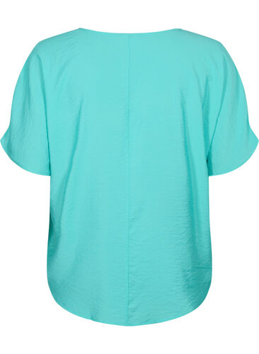 Short-sleeved viscose blouse with v-neck, Turquoise, Packshot image number 1