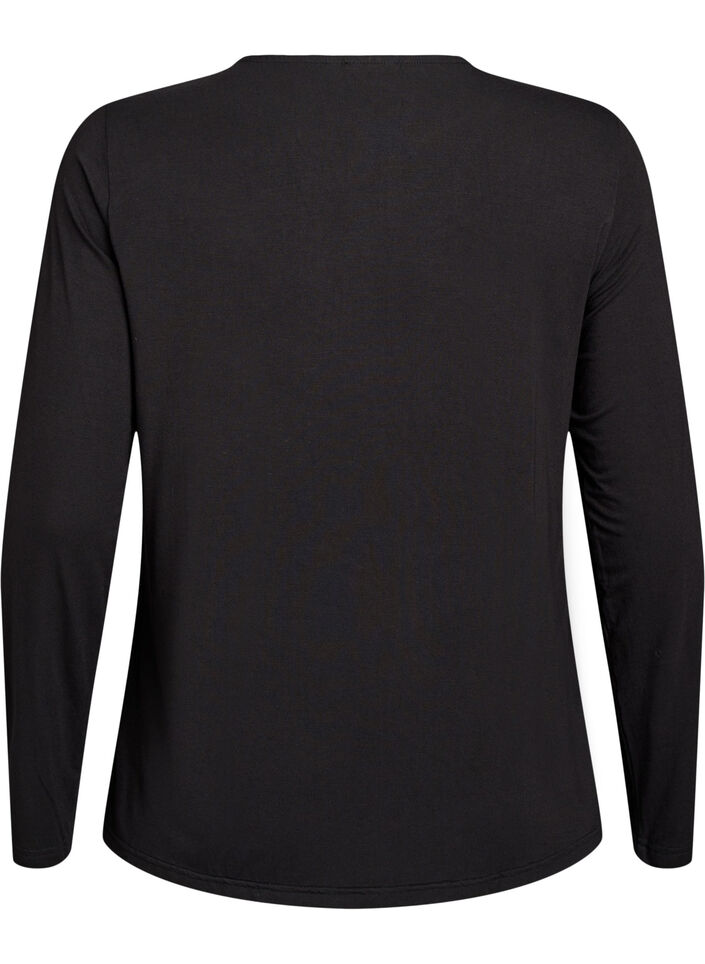 Solid coloured blouse with long sleeves, Black, Packshot image number 1