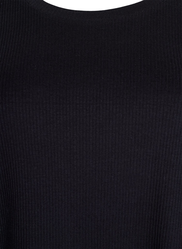 Ribbed jersey blouse with short sleeves, Black, Packshot image number 2