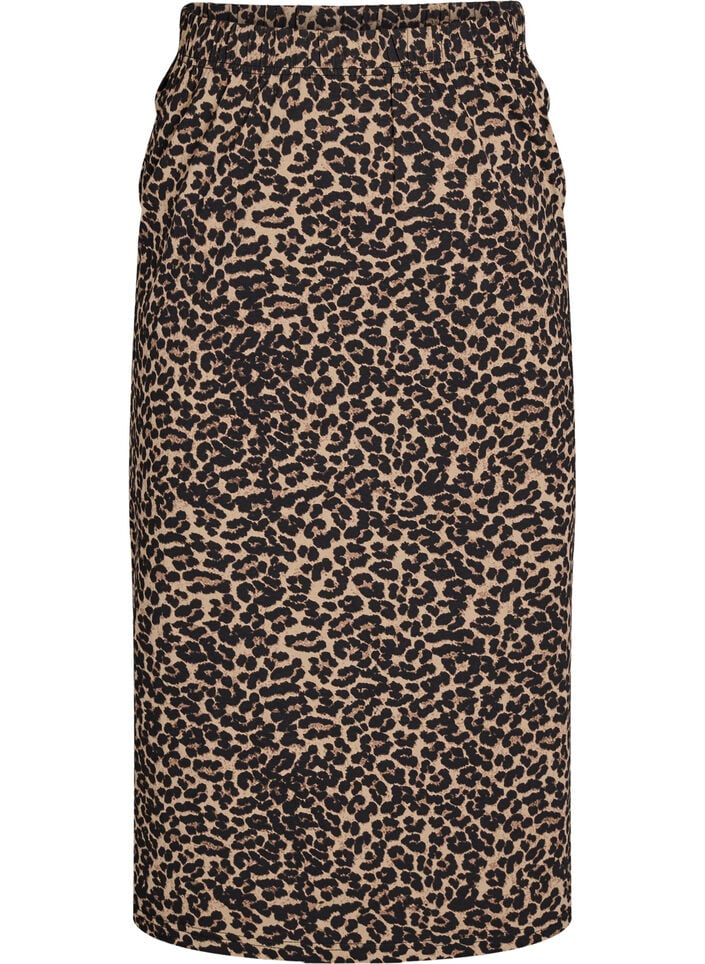 Midi skirt with slit and leopard print, Brown, Packshot image number 0