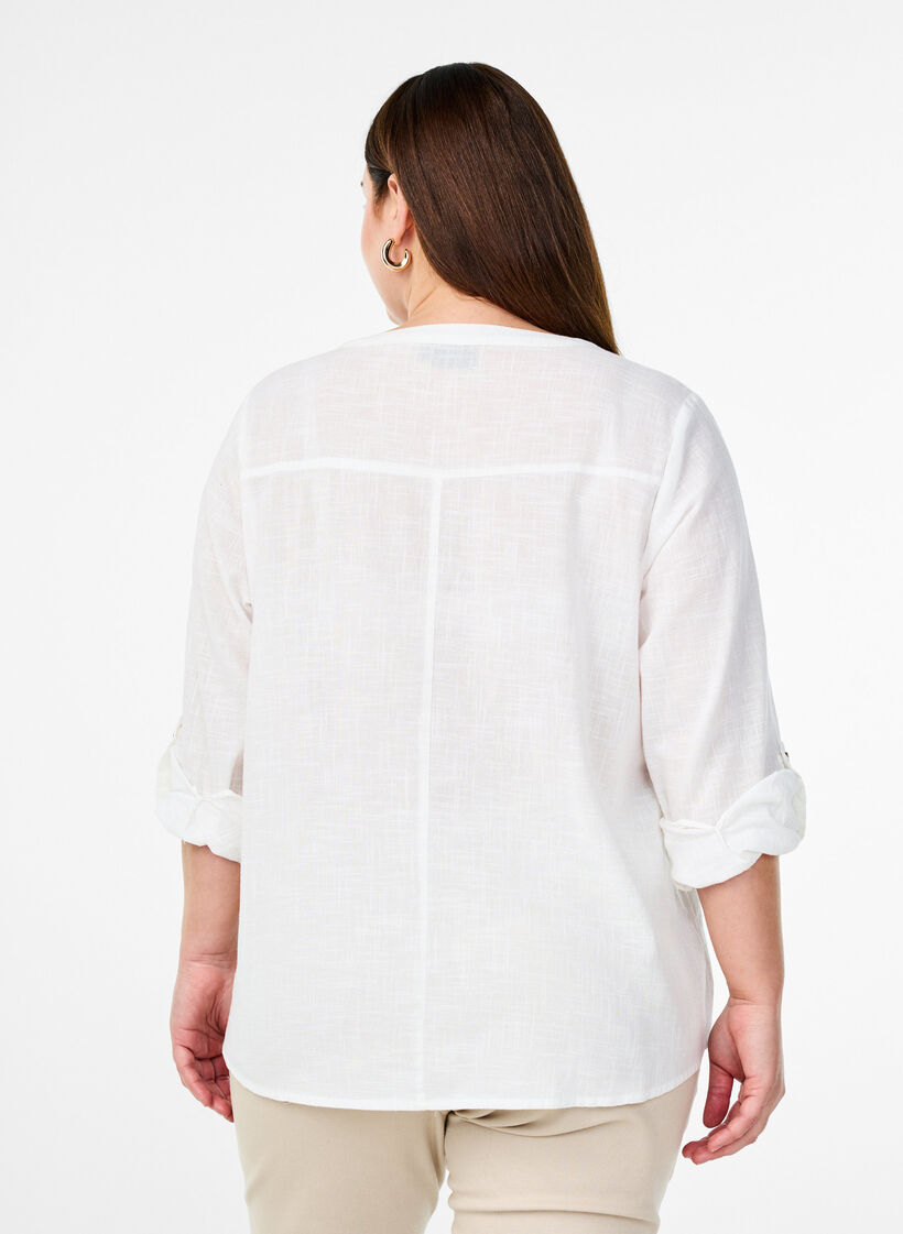 Cotton shirt blouse with a v-neck, White, Model image number 2