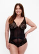 Bodystocking with mesh and lace, Black, Model image number 0