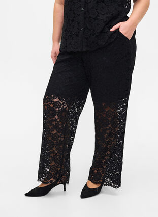 Lace pants with pockets, Black, Model image number 2