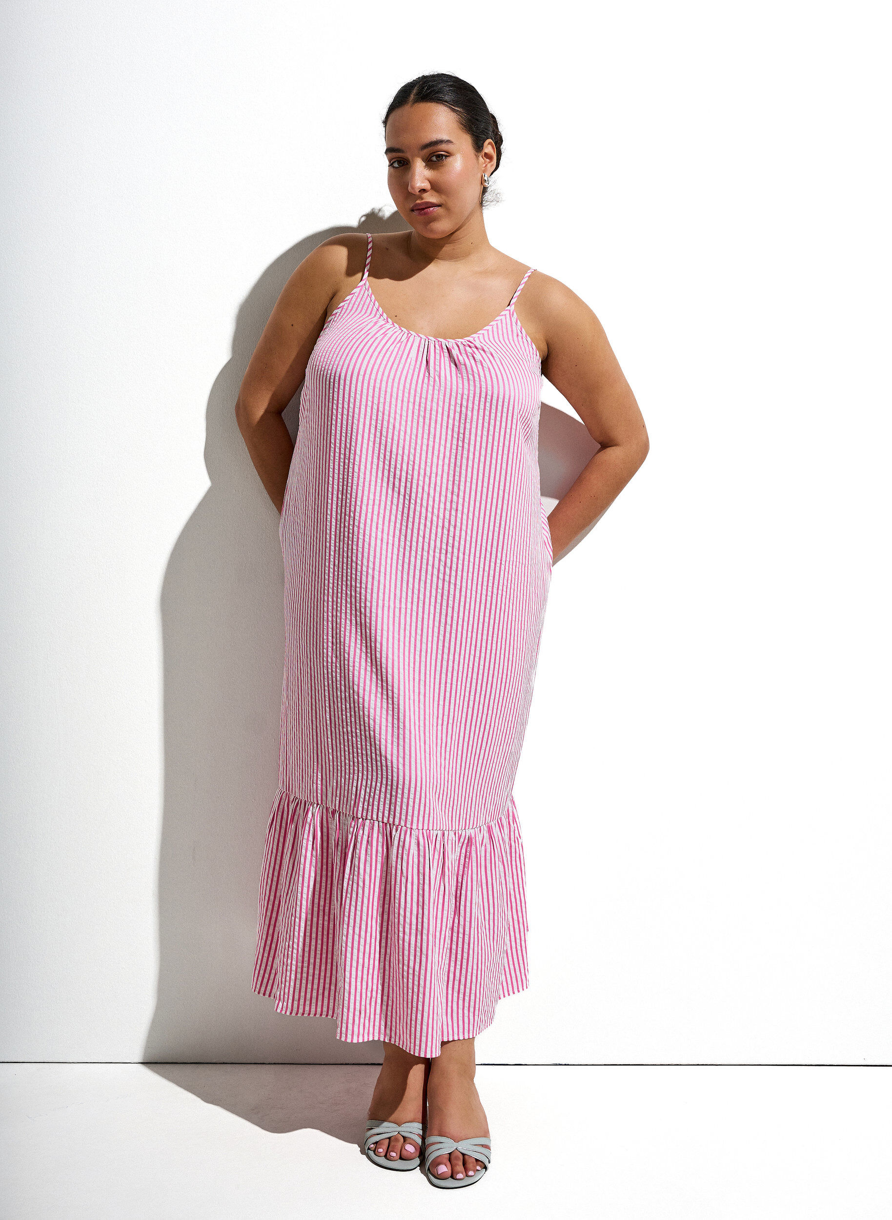 ZizzifashionSummer dress with stripes and A-line shape, Pink, Image image number 0
