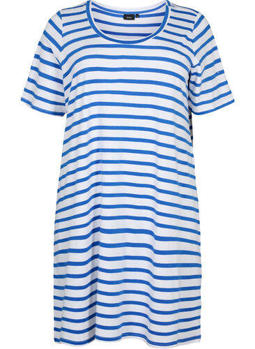 Striped jersey dress with short sleeves, Blue Stripes, Packshot image number 0